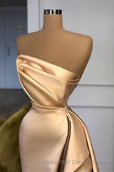 Designer Long Champagne Semi Formal Prom Dress Side Split Evening Party Gowns